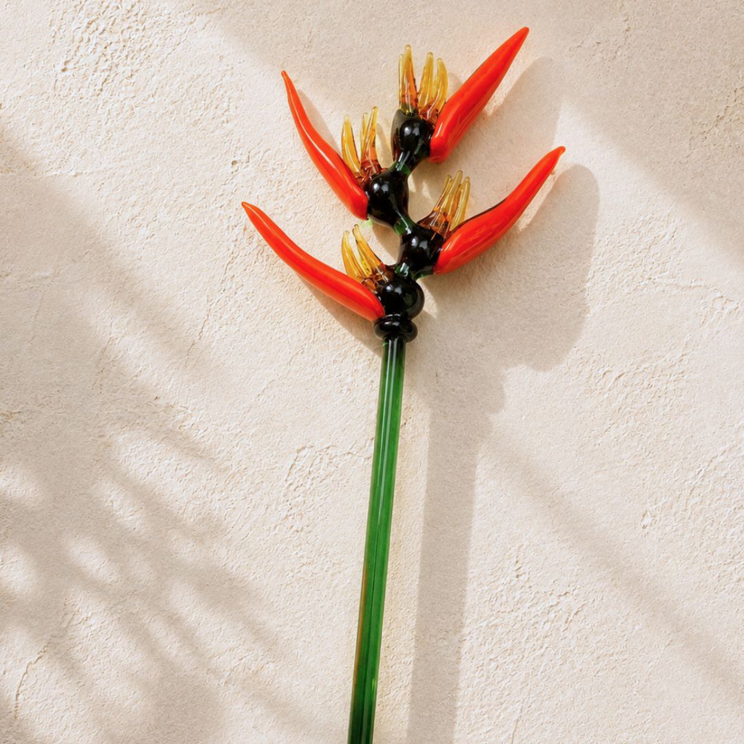 Heliconia Ignis | Handblown Glass Botanical Stem | 14 Inch