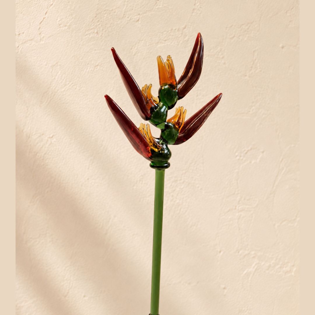 Heliconia Solis | Handblown Glass Botanical Stem | 14 Inch