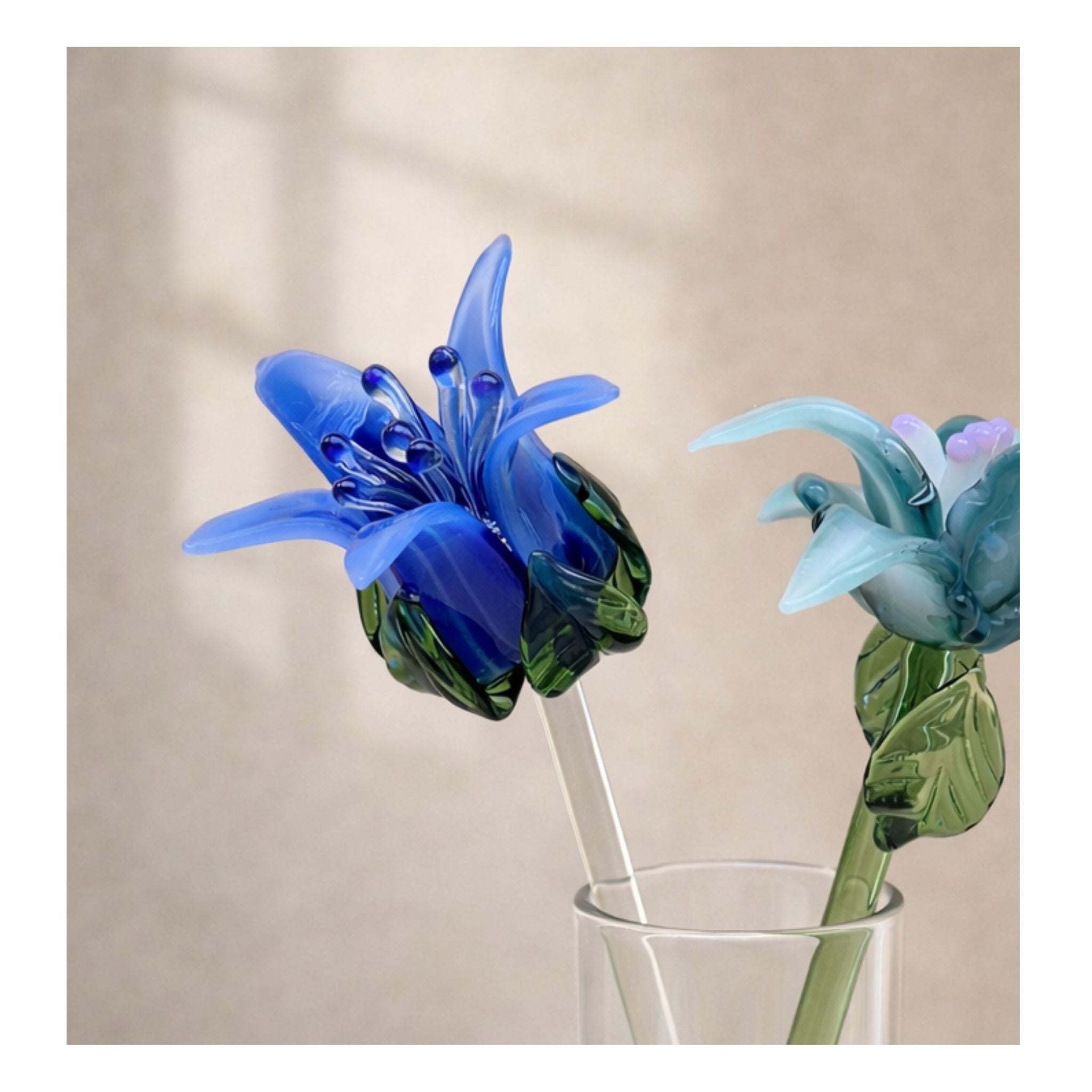 Tinsel Lily Glass Flower  -Azure Blue