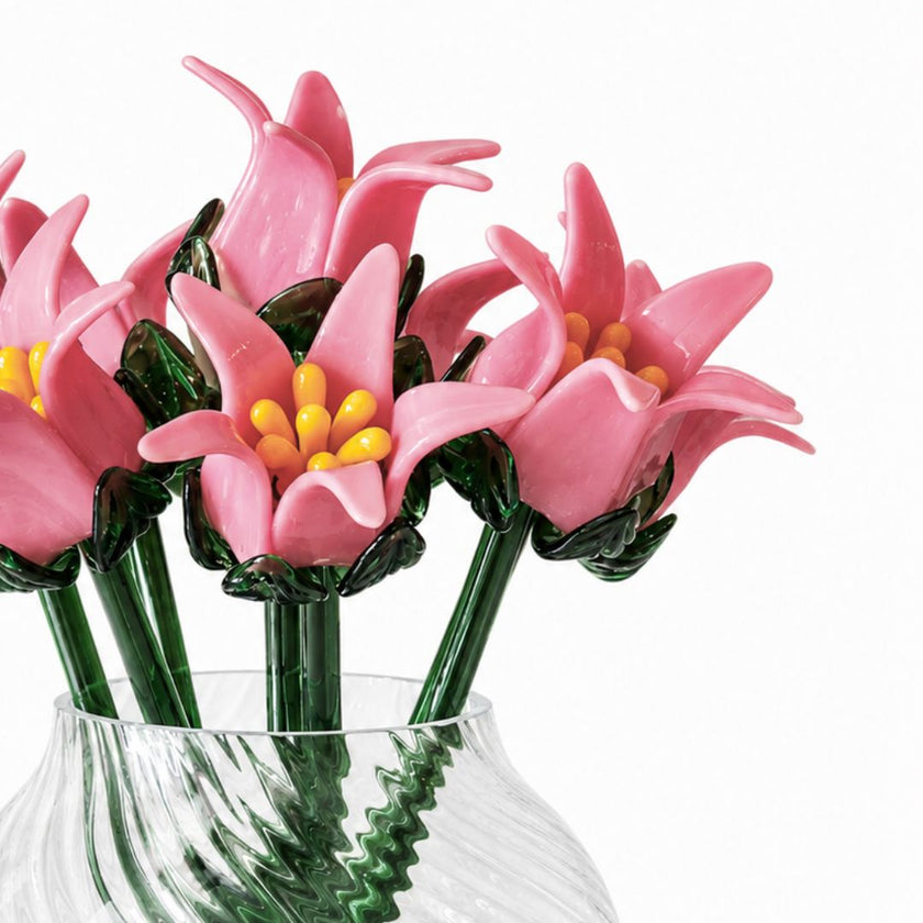 Coral Tinsel Lily Bouquet – Handblown Glass Flowers