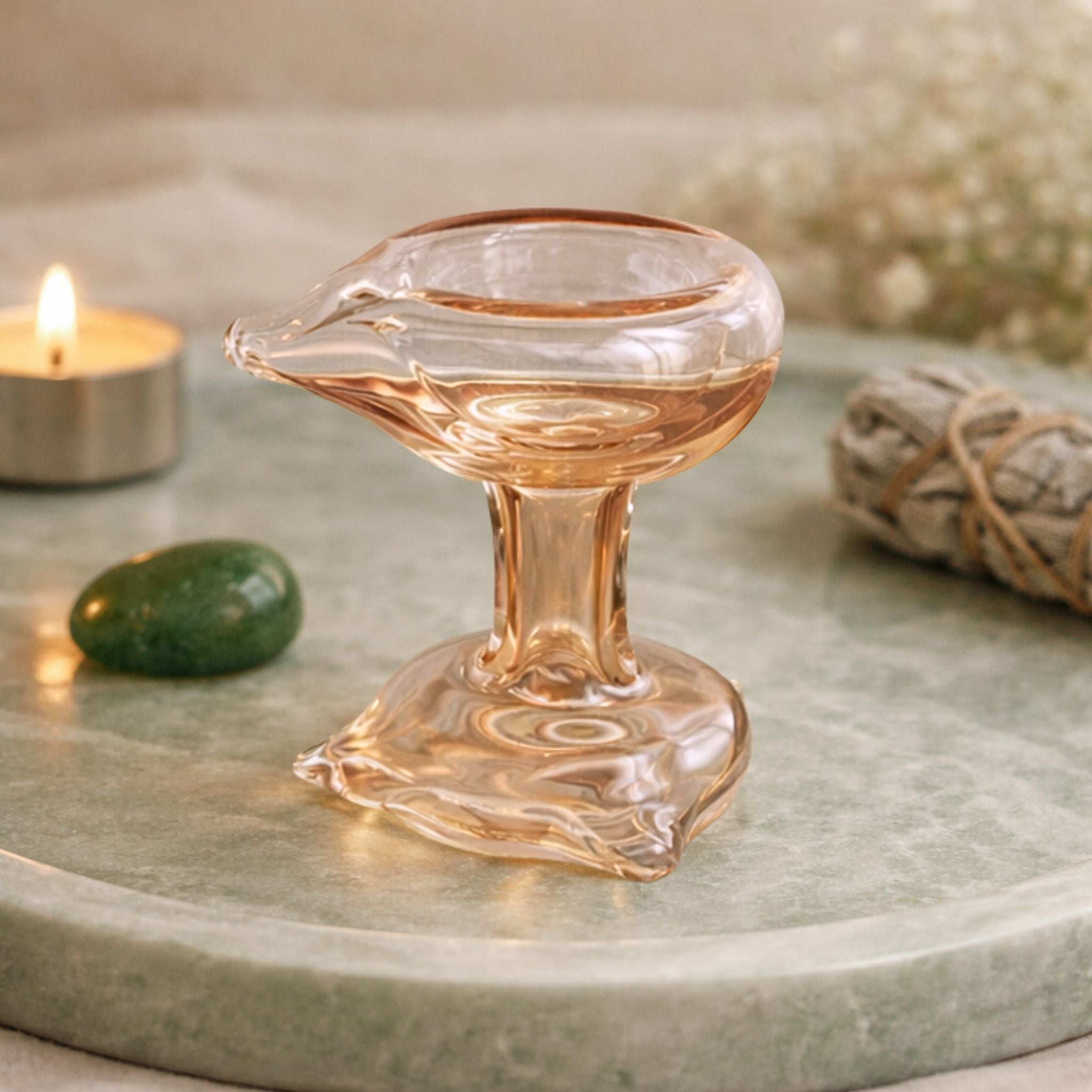 Art Glass Puja Diya-  Gulabi Maharani