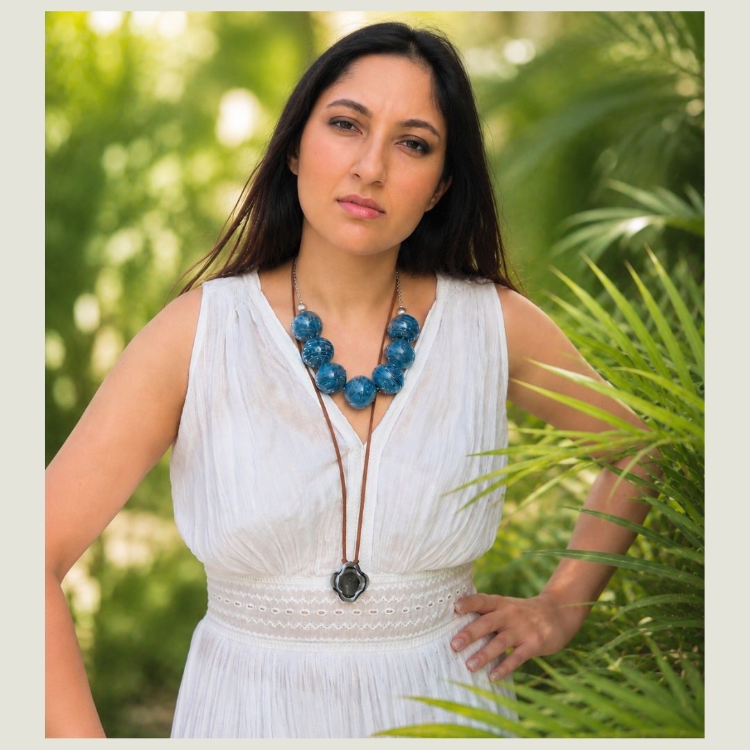 Handblown Blue Glass Bead Statement Necklace | Tidal Echo
