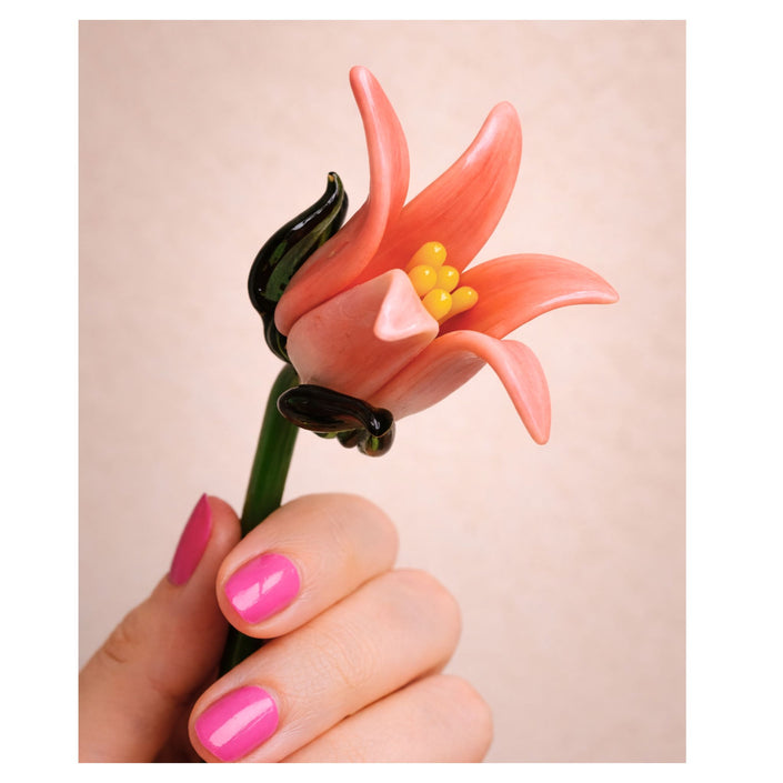 Tinsel Lily Glass Flower Stem - Coral