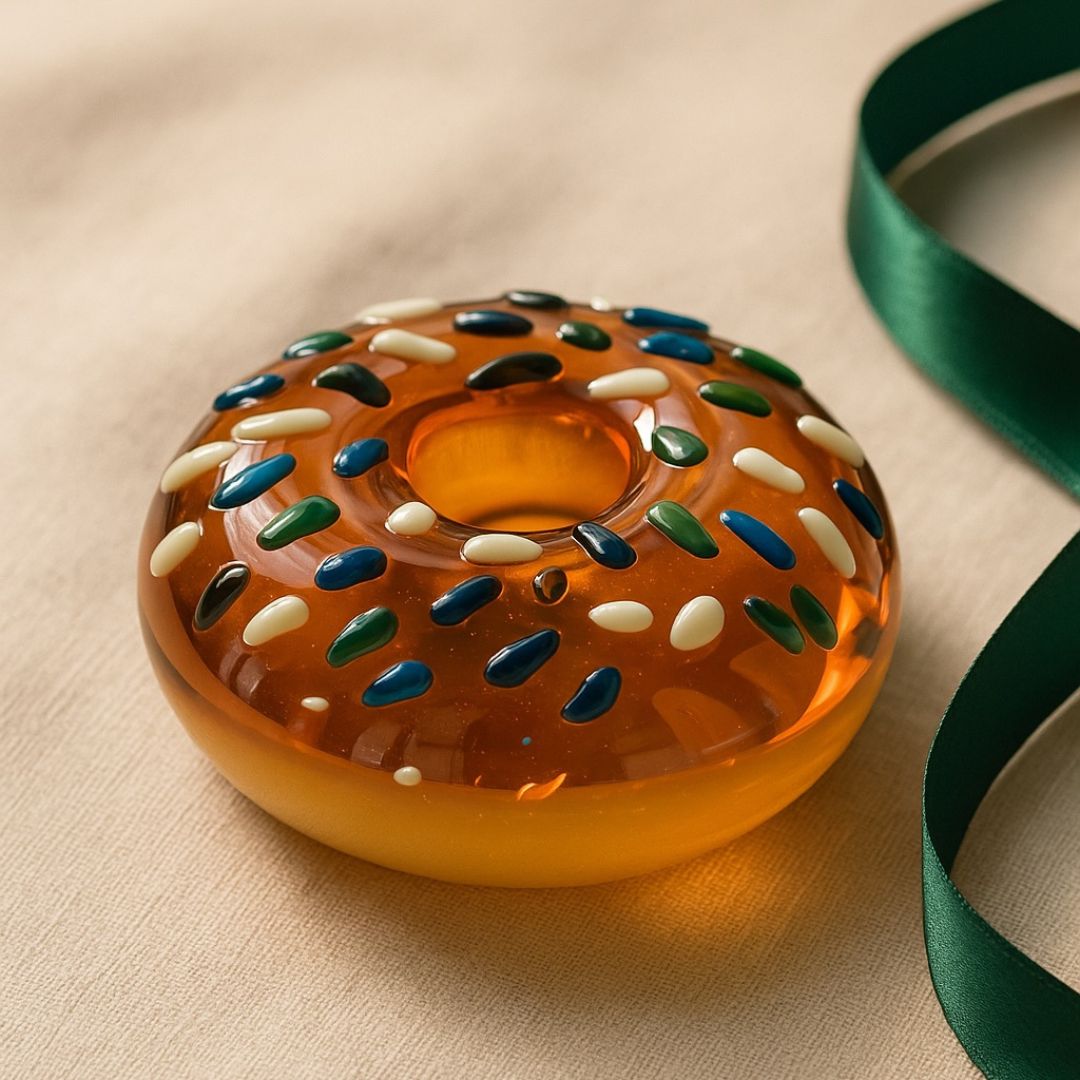 Retro Glass Donut Sculpture- Amber Color
