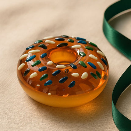 Retro Glass Donut Sculpture- Amber Color