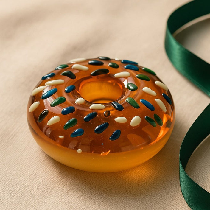 Retro Glass Donut Sculpture- Amber Color