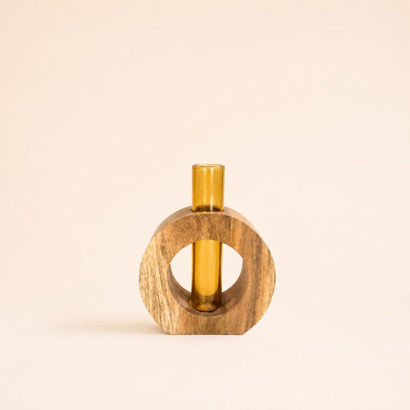 The Holding Form — Sculptural Wood & Glass Flower Holder