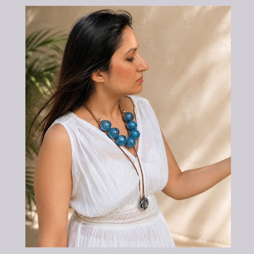 Handblown Blue Glass Bead Statement Necklace | Tidal Echo