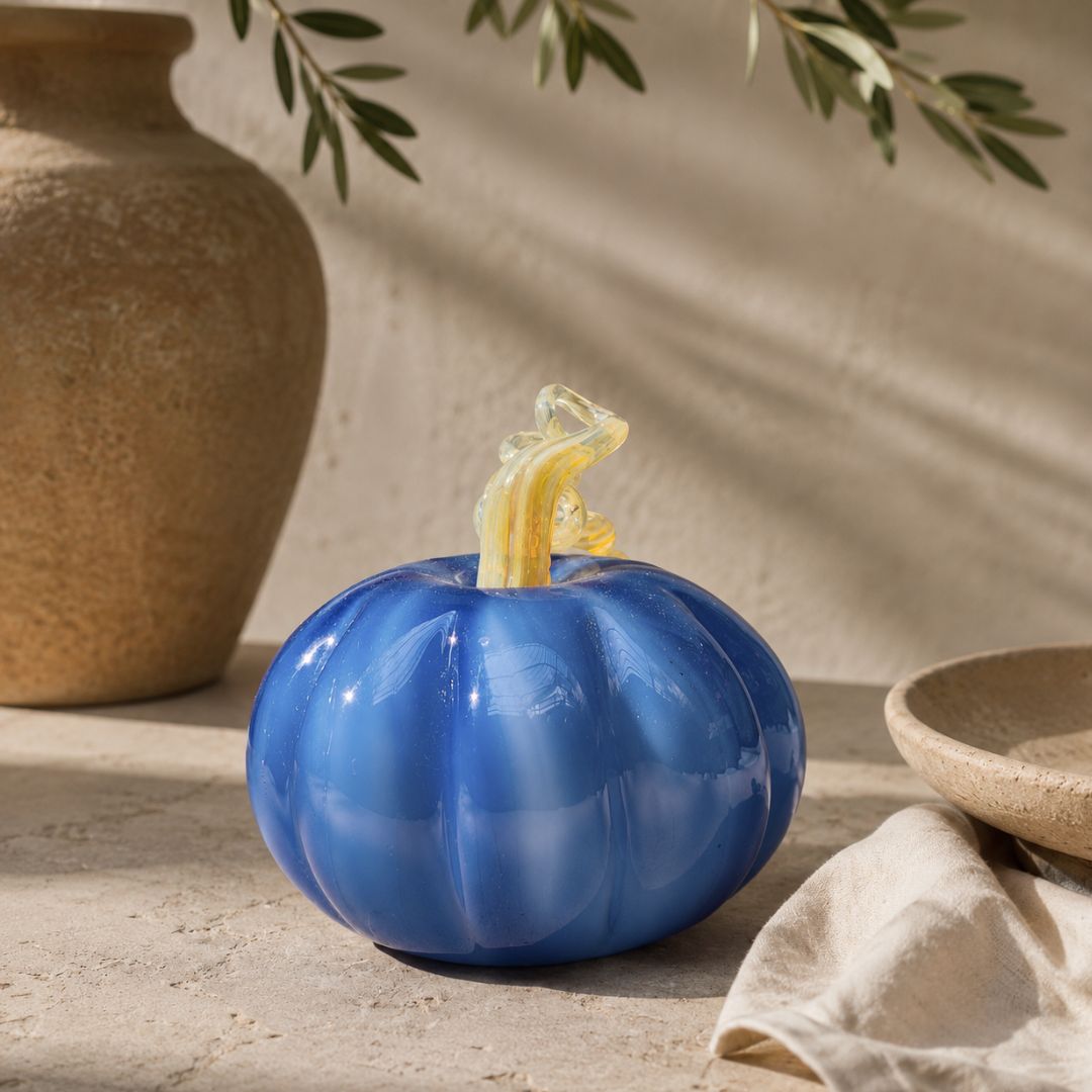 Murano-Style Glass- Cobalt Harvest Pumpkin