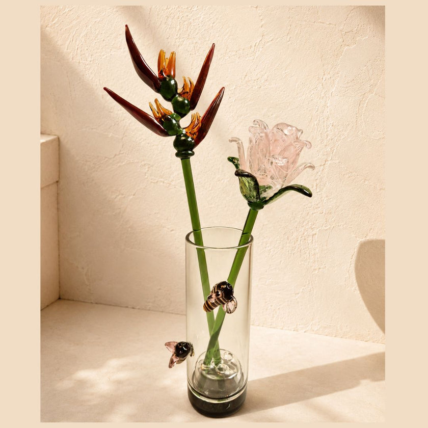 Heliconia Solis | Handblown Glass Botanical Stem | 14 Inch