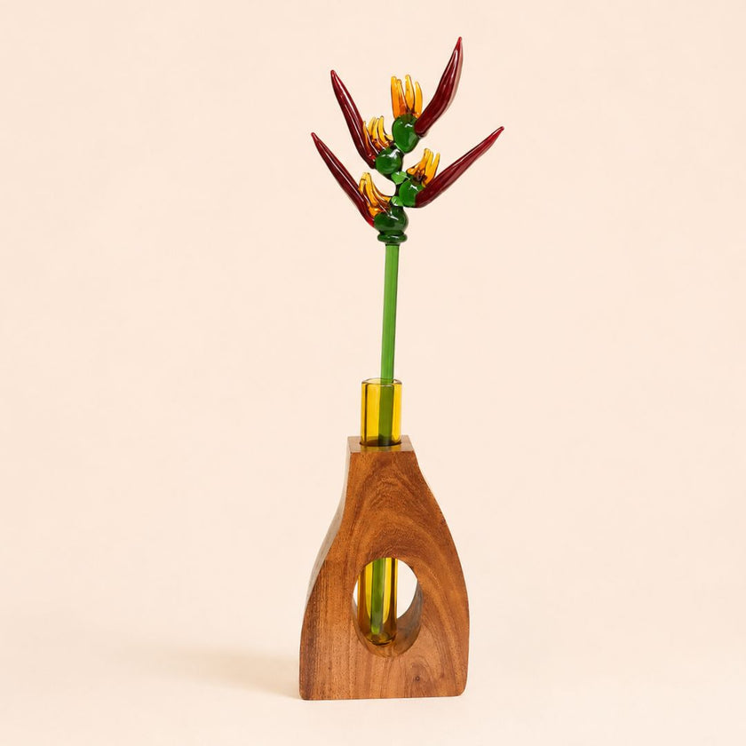 The Holding Form — Sculptural Wood & Glass Flower Holder