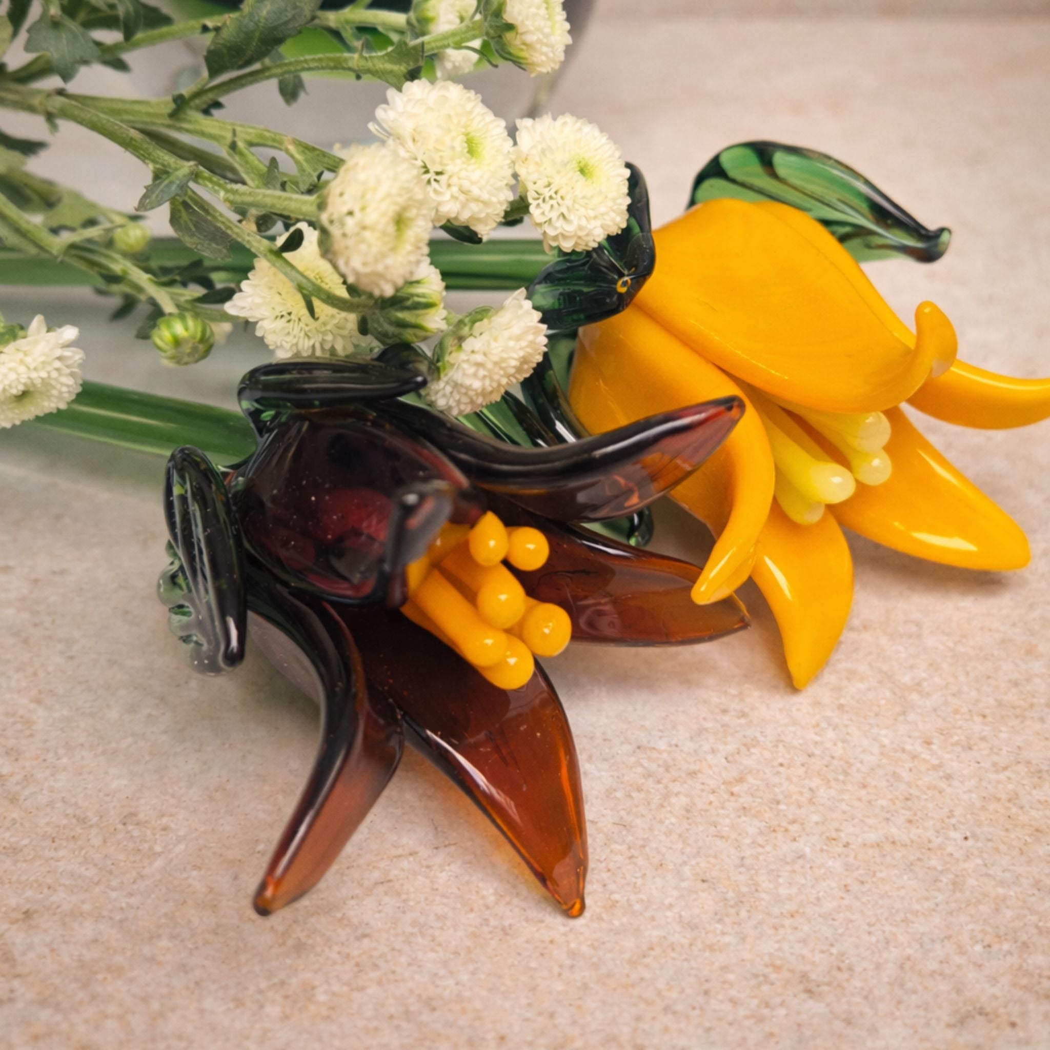 Tinsel Lily Glass Flower Stem - Amber