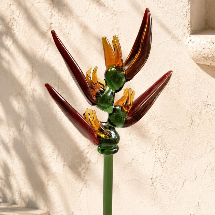 Heliconia Solis | Handblown Glass Botanical Stem | 14 Inch