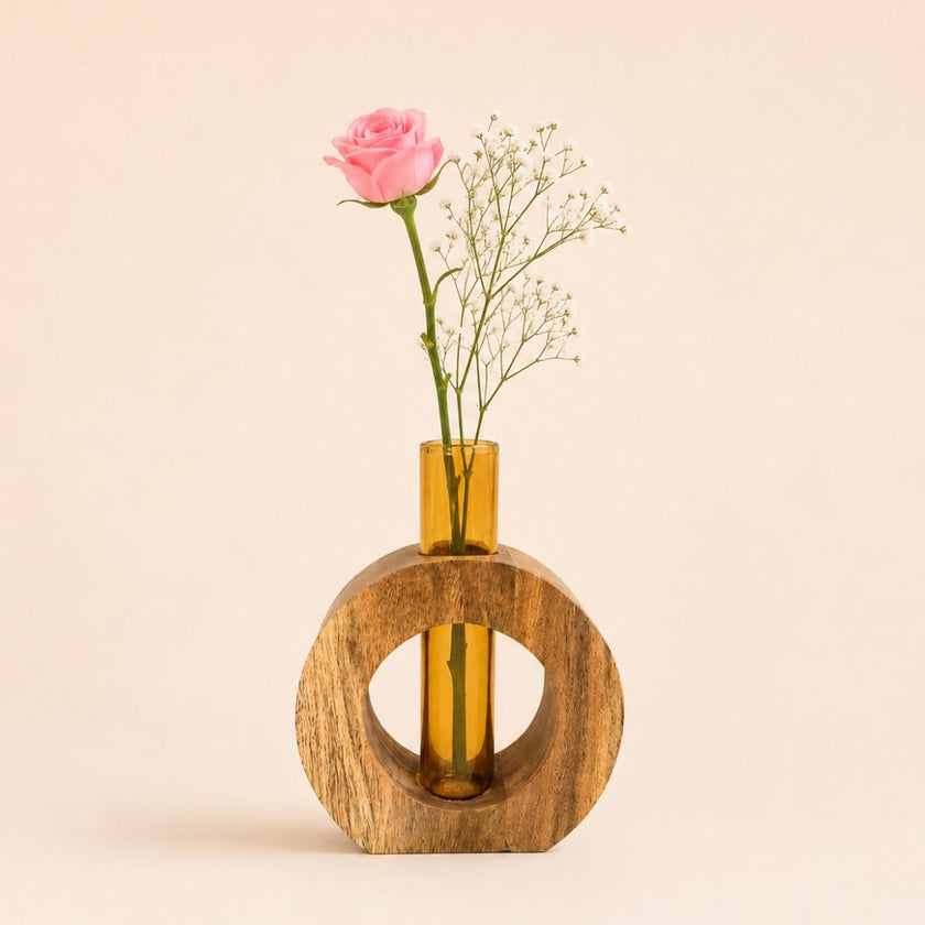 The Holding Form — Sculptural Wood & Glass Flower Holder