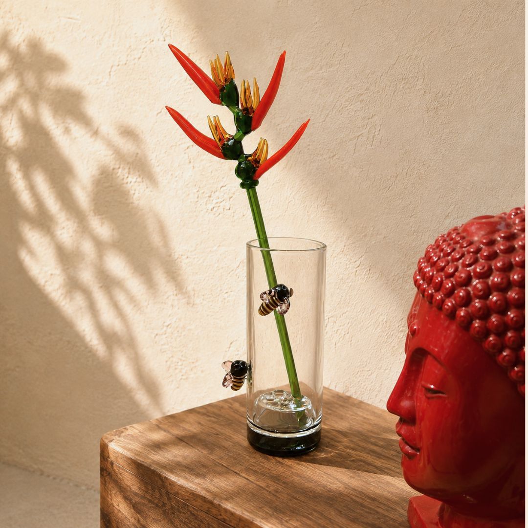 Heliconia Ignis | Handblown Glass Botanical Stem | 14 Inch