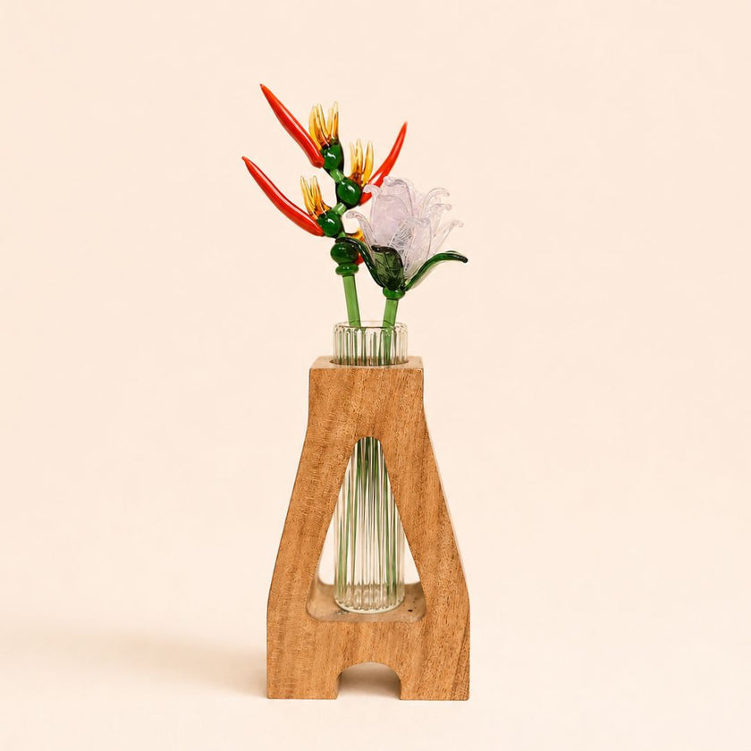The Holding Form — Sculptural Wood & Glass Flower Holder