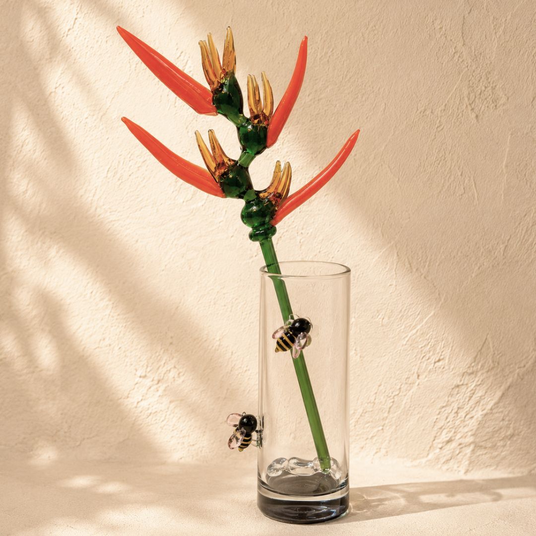 Heliconia Ignis | Handblown Glass Botanical Stem | 14 Inch