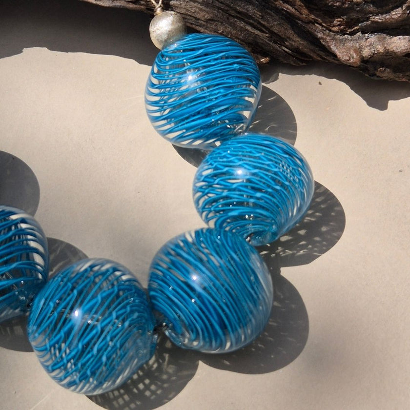 Handblown Blue Glass Bead Statement Necklace | Tidal Echo
