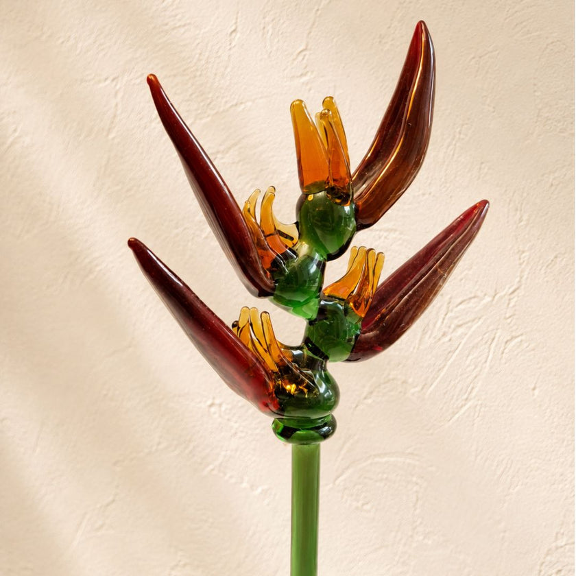 Heliconia Solis | Handblown Glass Botanical Stem | 14 Inch