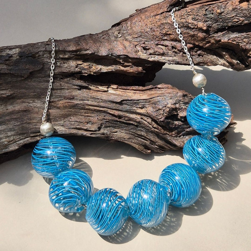 Handblown Blue Glass Bead Statement Necklace | Tidal Echo