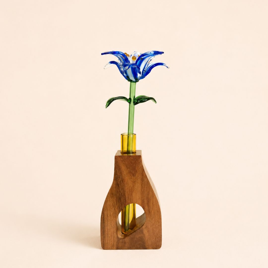 The Holding Form — Sculptural Wood & Glass Flower Holder