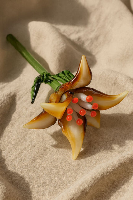 Amber Dawn Lily – Hand-Blown Glass Flower Stem