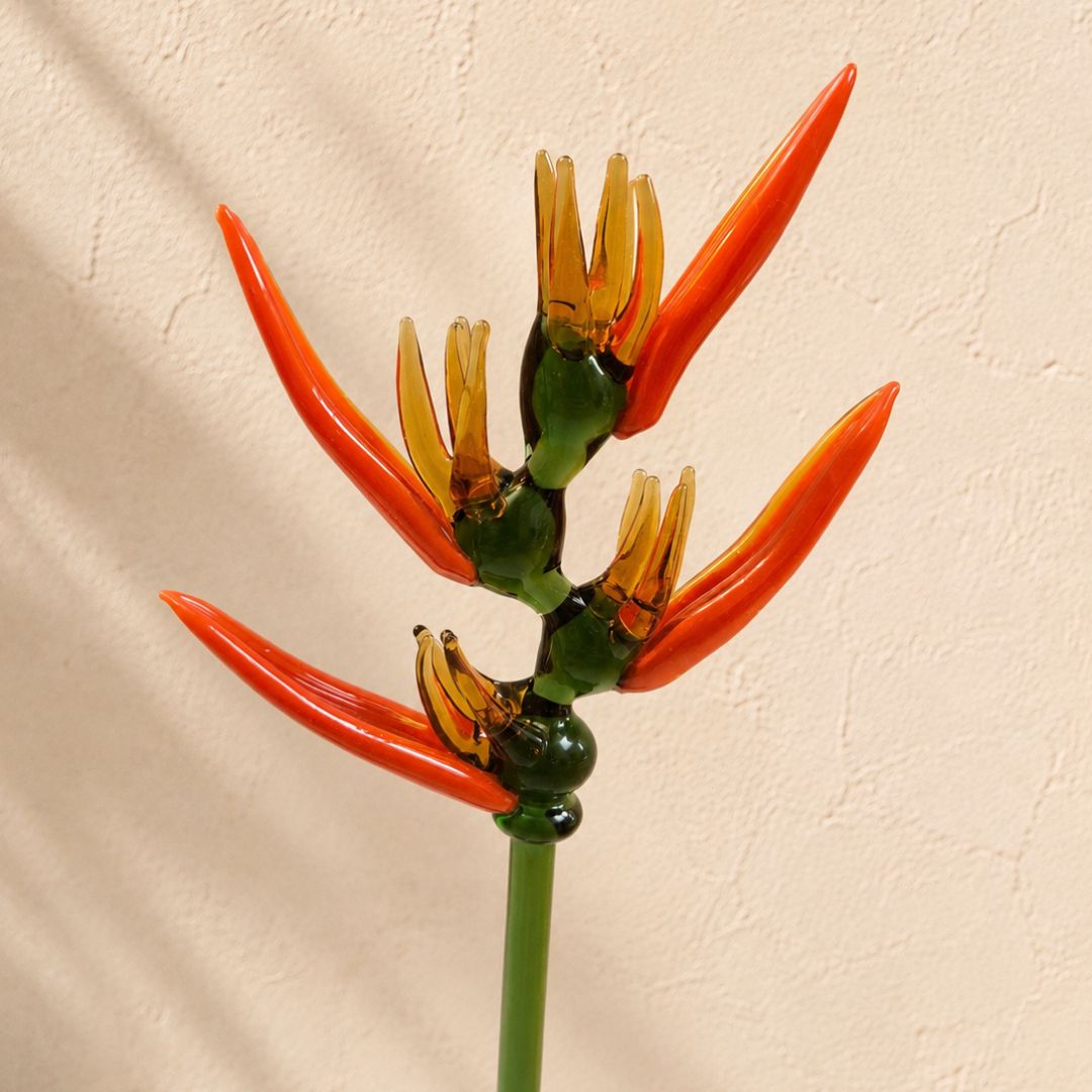 Heliconia Ignis | Handblown Glass Botanical Stem | 14 Inch