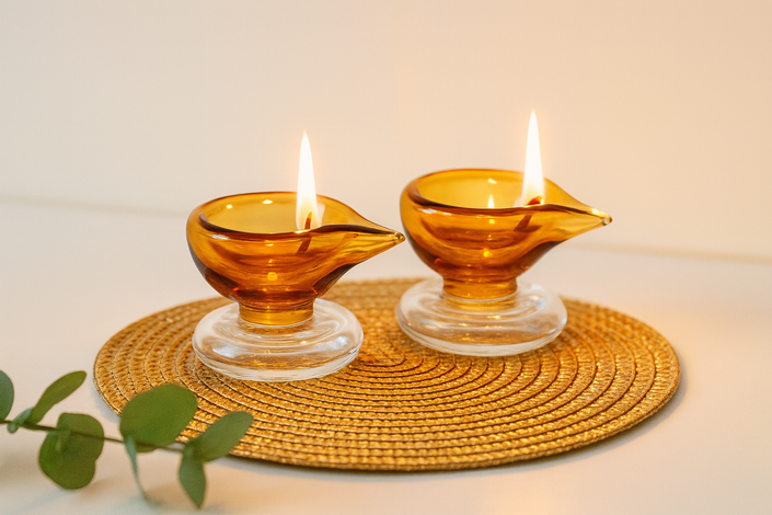 Art Glass Puja Diya-  Ambar Jyot (Set of 2)