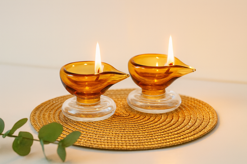 Art Glass Puja Diya-  Ambar Jyot (Set of 2)