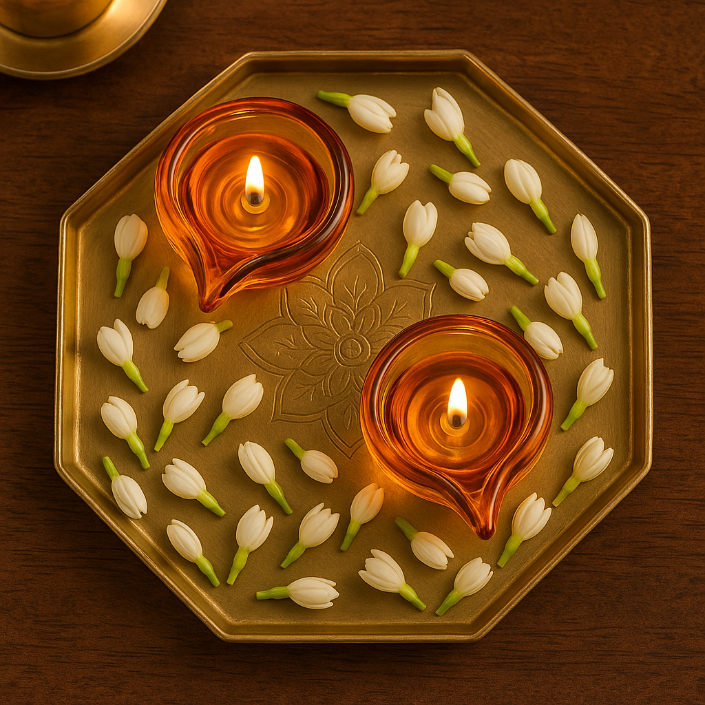 Art Glass Puja Diya-  Ambar Jyot (Set of 2)