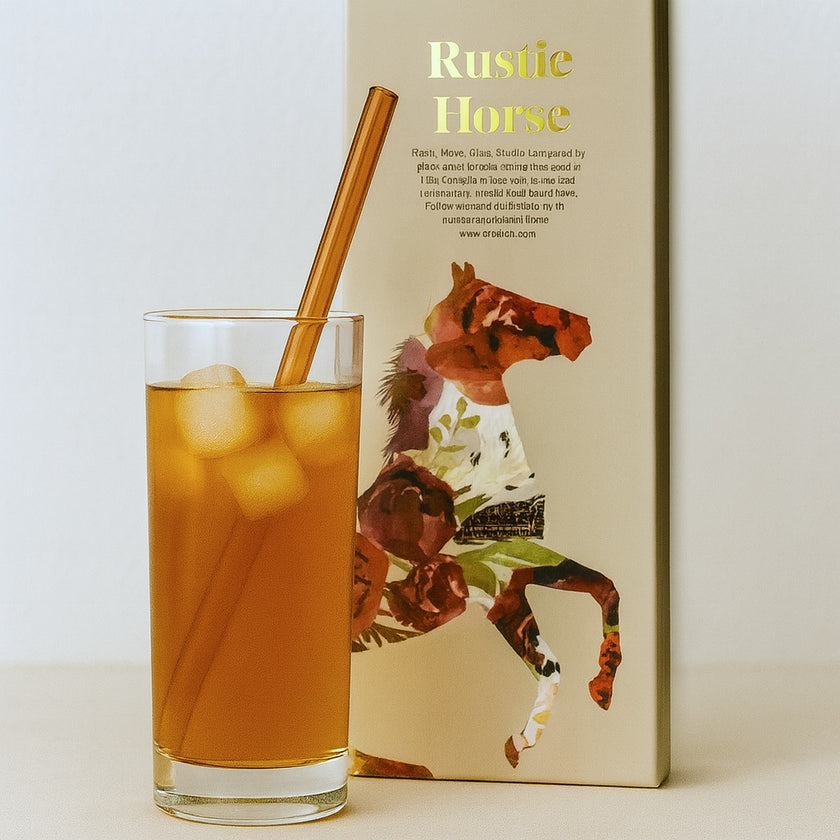 Amber Transparent  Glass Straws 6 pcs with brush