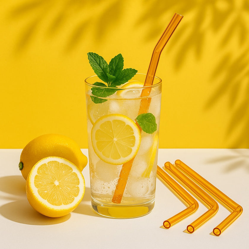 Amber Transparent  Glass Straws 6 pcs with brush