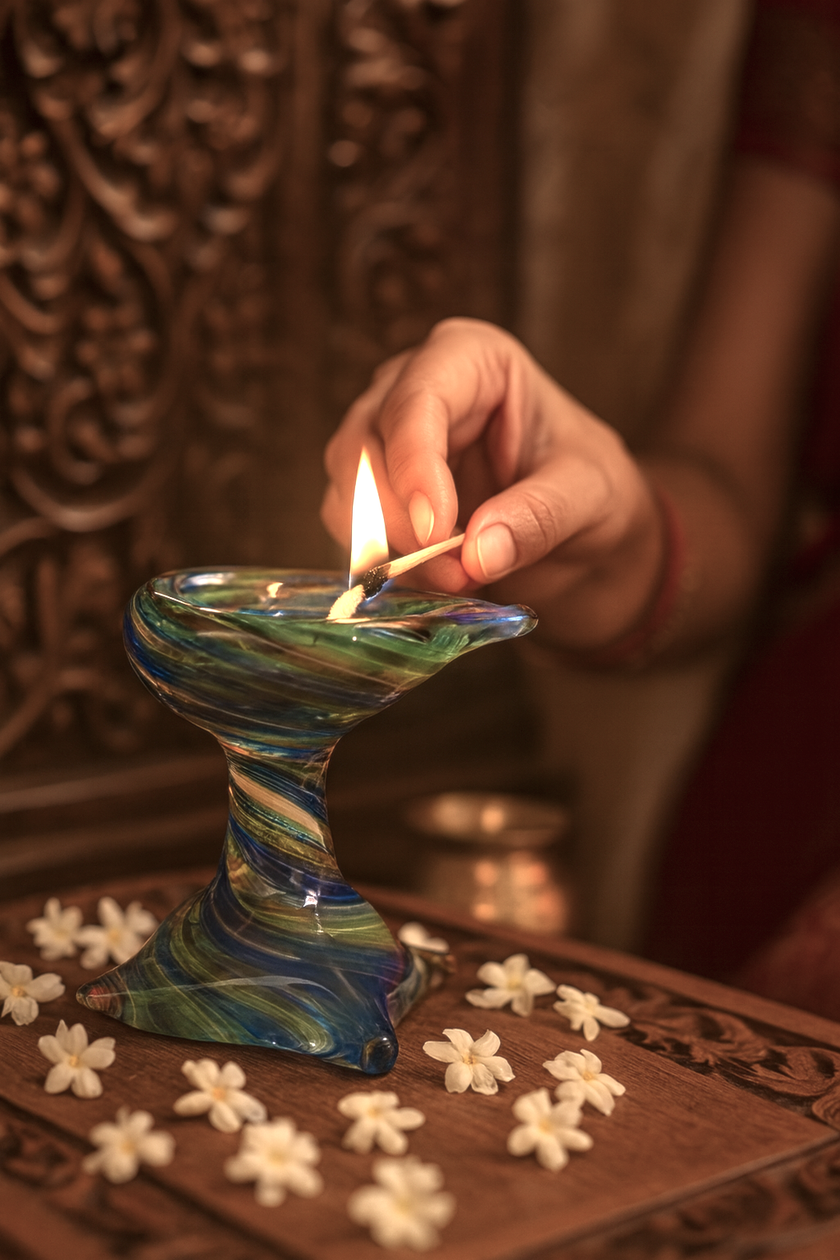 Art Glass Puja Diya-  Artham Deep