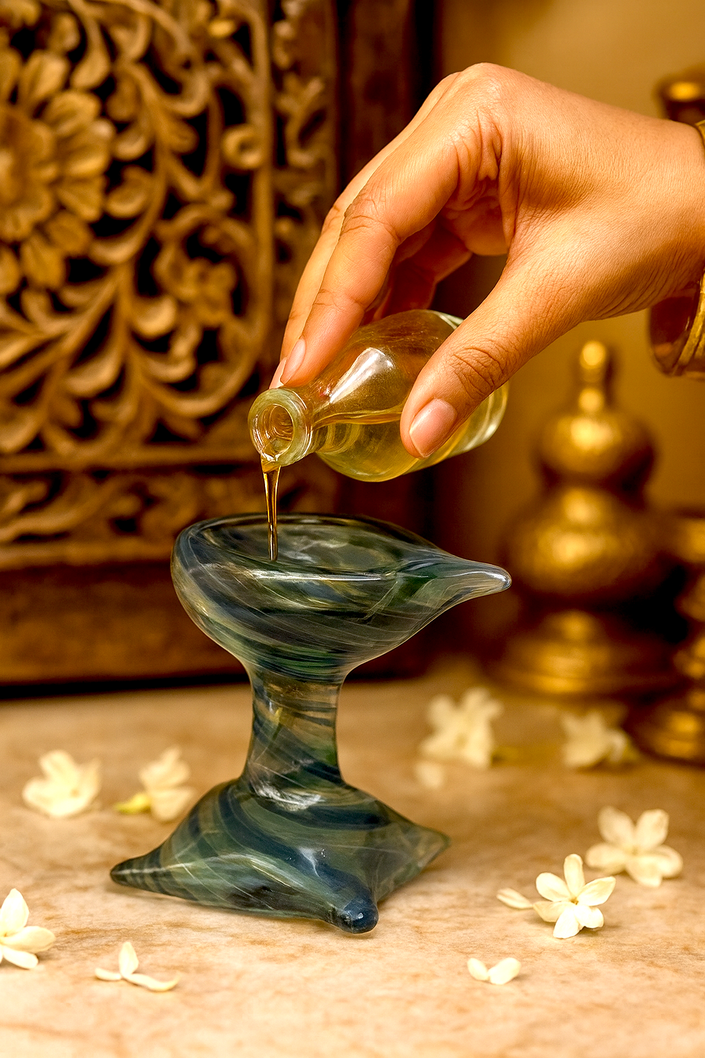 Art Glass Puja Diya-  Artham Deep