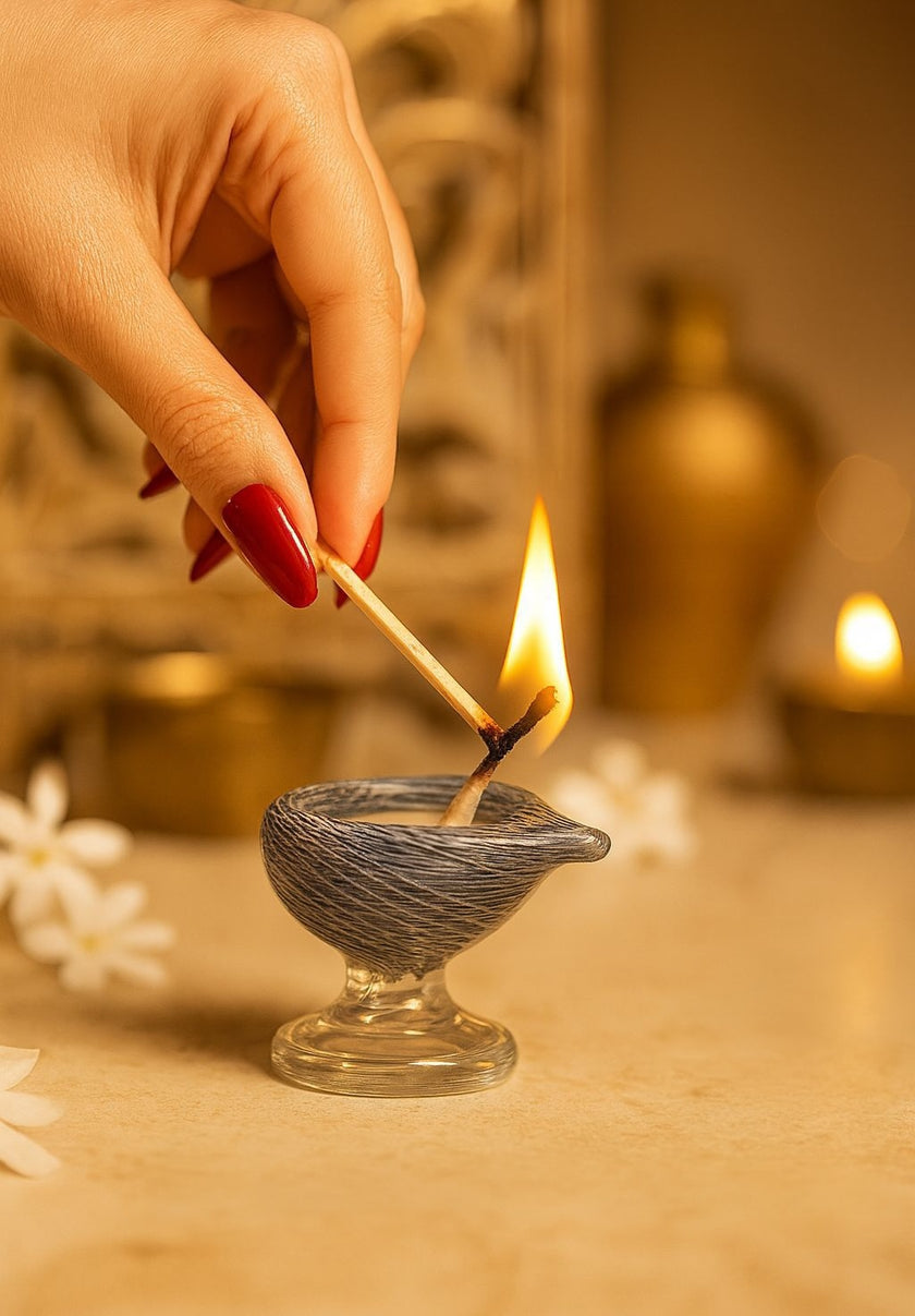 Art Glass Puja Diya-  Brahmam Deep (Set of 2)