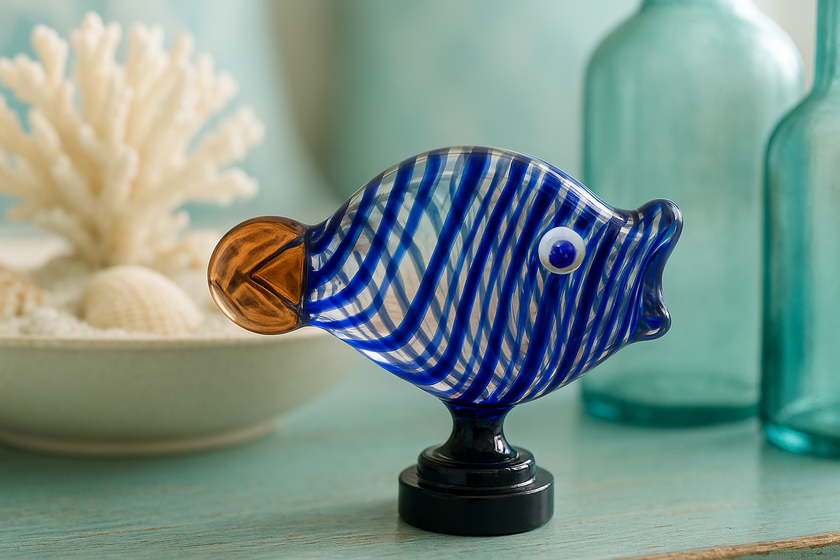 Fish Table Decor Glass- INDIGO
