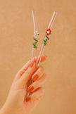 Glass Straws  , Floral Art Set of 2 Drinking straws-Pink