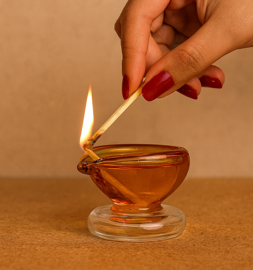 Art Glass Puja Diya-  Ambar Jyot (Set of 2)