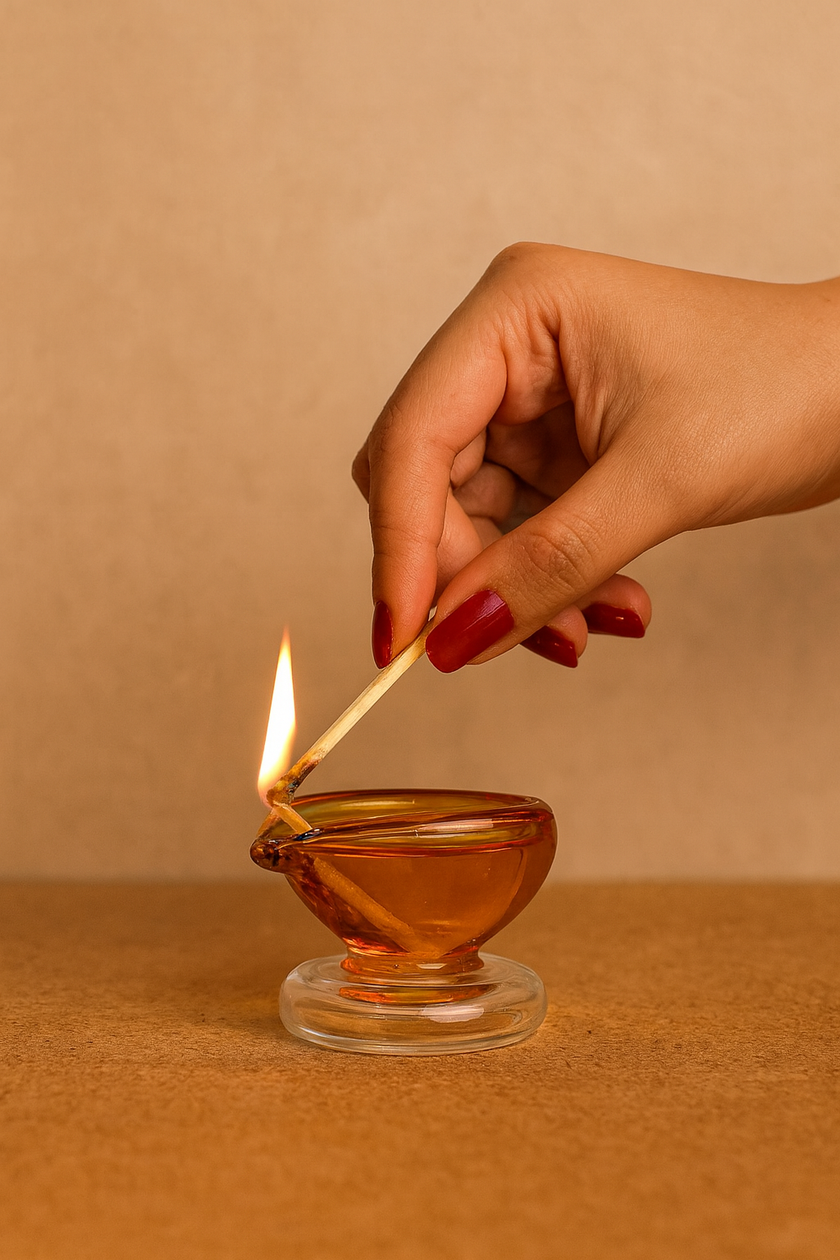 Art Glass Puja Diya-  Ambar Jyot (Set of 2)