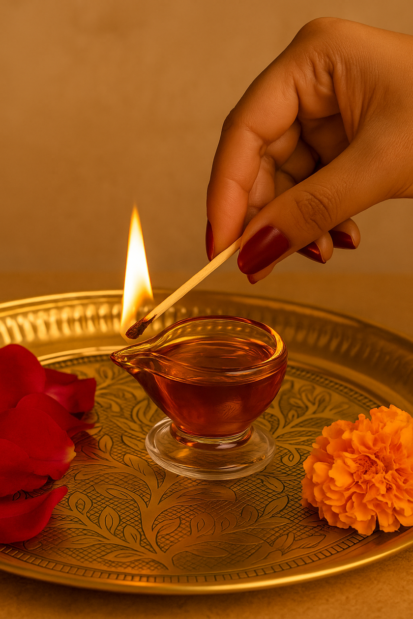 Art Glass Puja Diya-  Ambar Jyot (Set of 2)