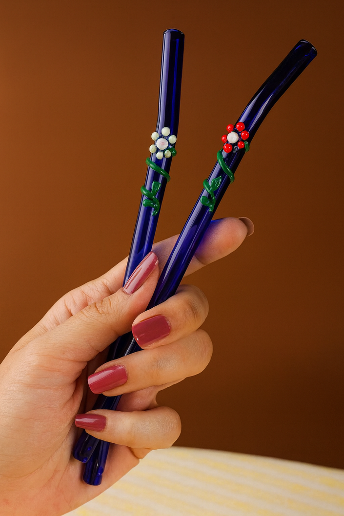 Flora Collection Glass Straws- Blue