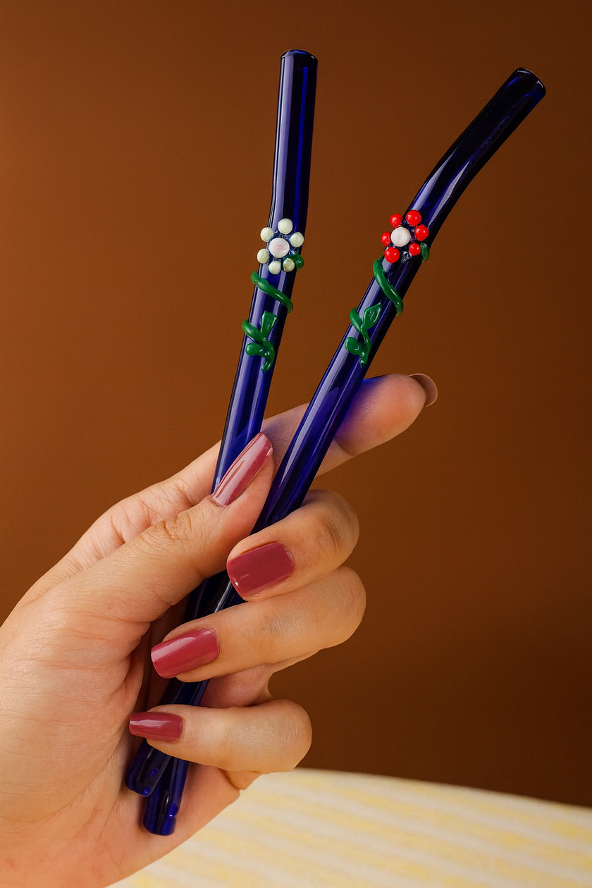 Flora Collection Glass Straws- Blue