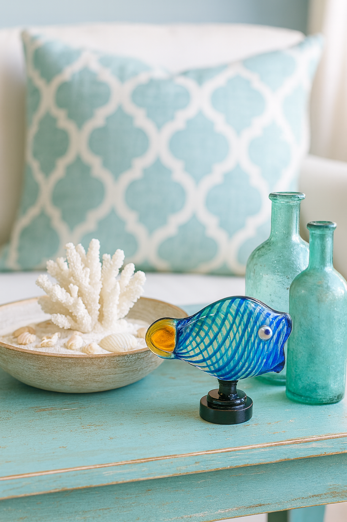 Coastal Fish Table Decor Glass- TE-2