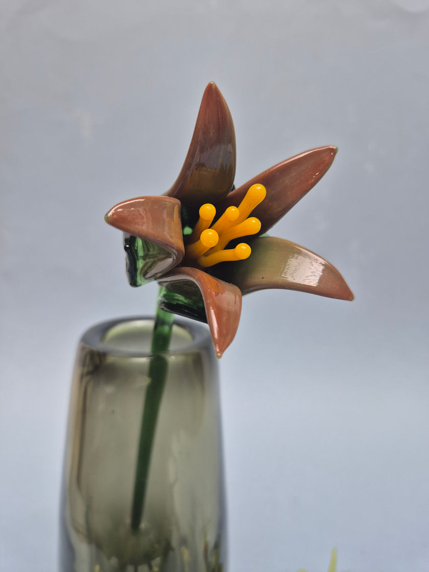Tinsel Lily Glass Flower Stem - Earthy Brown