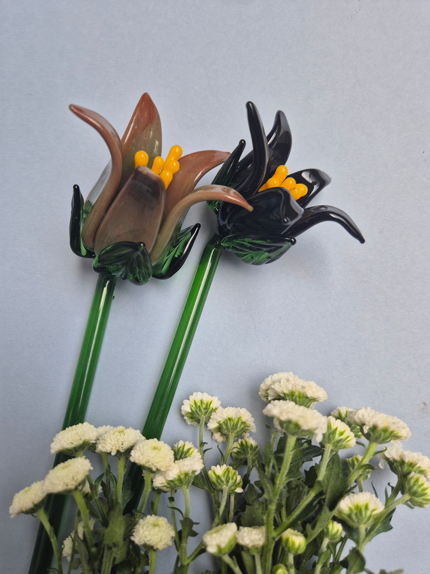 Tinsel Lily Glass Flower Stem - Earthy Brown