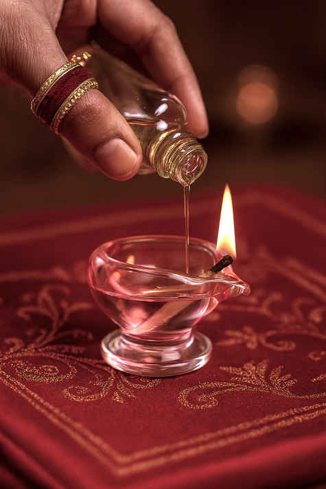 Art Glass Puja Diya-  Gulab ki Kali (set of 2 Festive Pack)