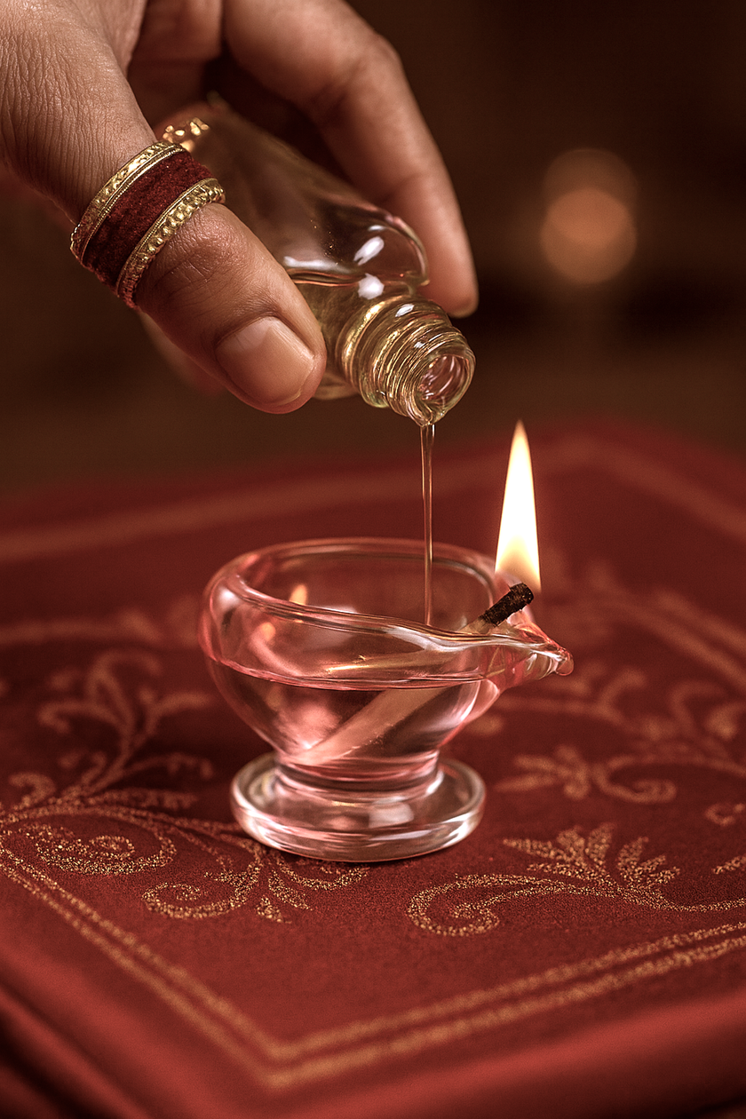 Art Glass Puja Diya-  Gulab ki Kali