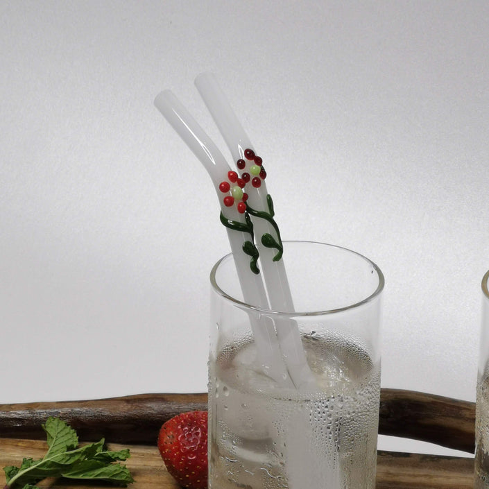 Glass Straws Floral Art  Set of 2 - Opal Floral