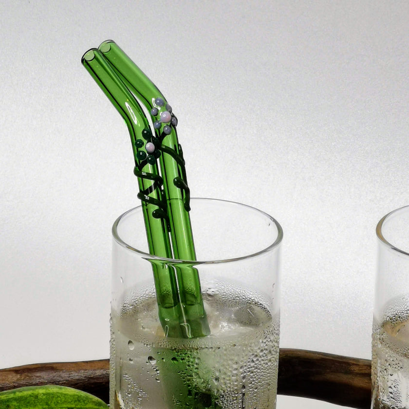 Glass Straws Floral Art  Set of 2 - Green (Bent)