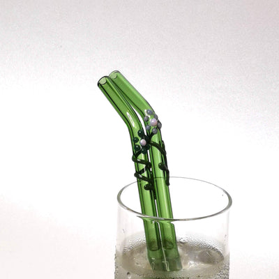 Glass Straws Floral Art  Set of 2 - Green
